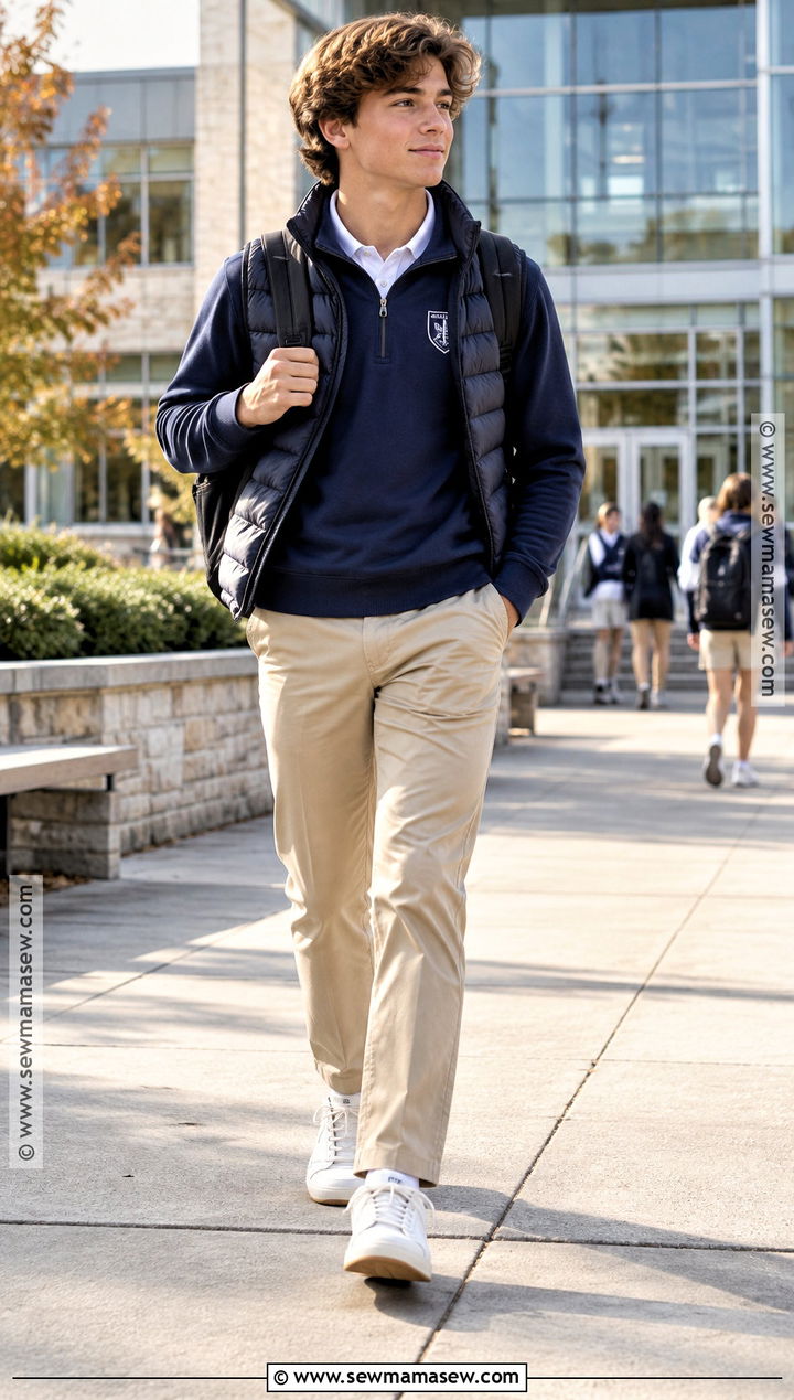 Quarter Zip Sweater and Uniform Pants Fall School Uniform - 15 fall school uniform ideas