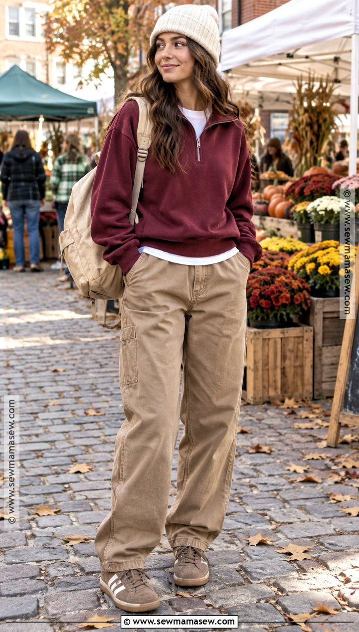 Quarter Zip Sweatshirt And Carpenter Pants Fall Streetwear Outfit - 25 fall streetwear outfits