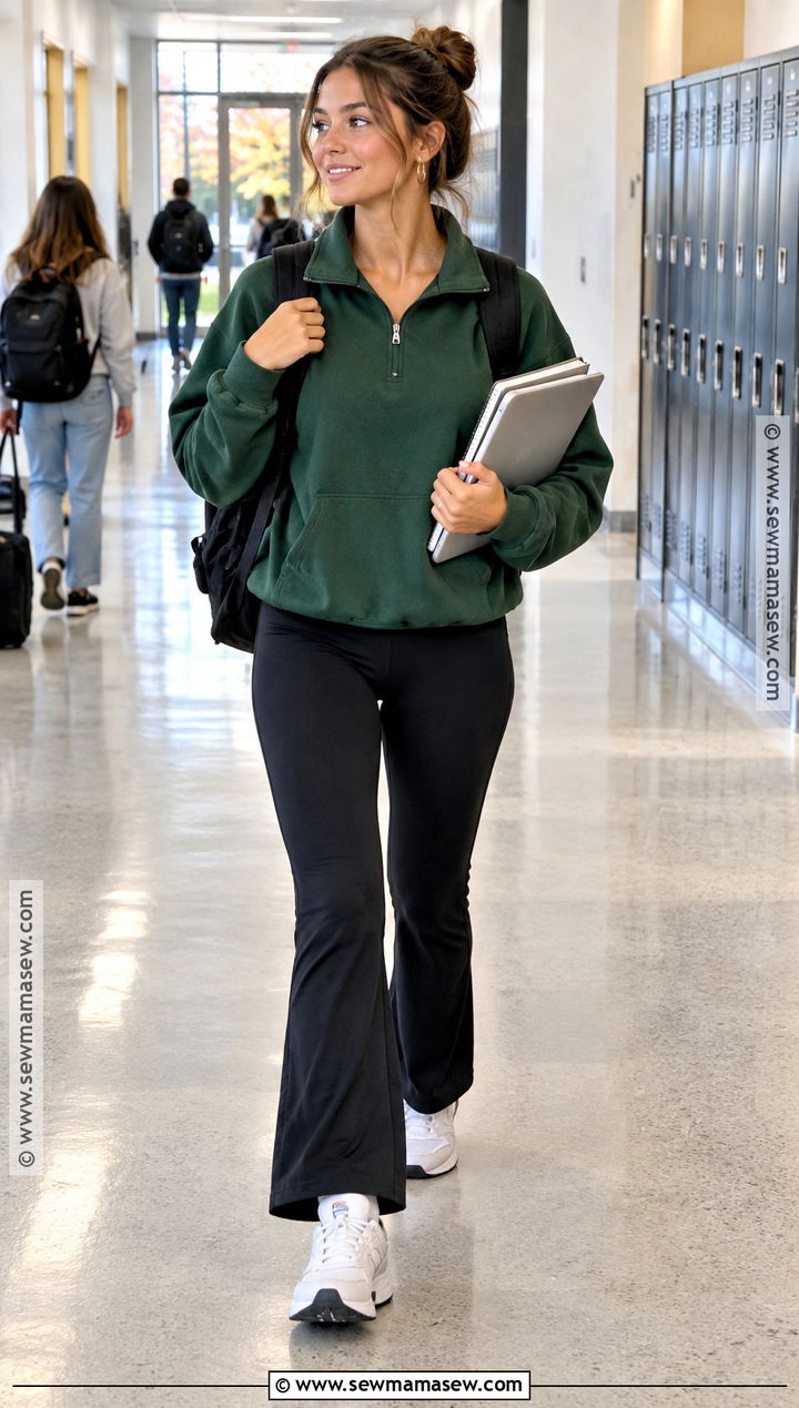 Quarter Zip Sweatshirt And Leggings School Outfit - 20 autumn school outfit ideas