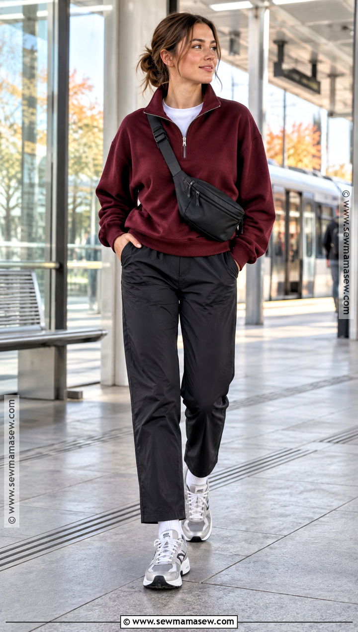 Quarter Zip Sweatshirt And Nylon Pants Streetwear Outfit - 20 Streetwear Fashion Autumn Ideas