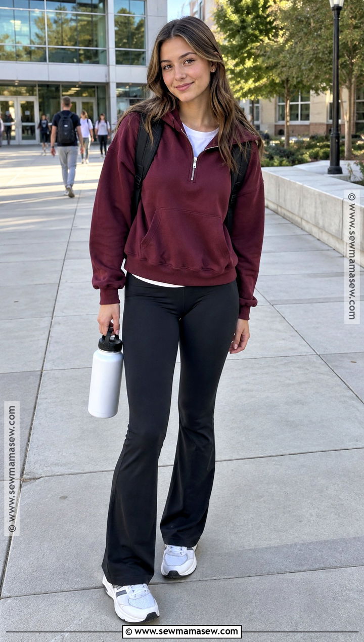 Quarter Zip Sweatshirt And Yoga Pants School Outfit - 15 lazy back to school outfits