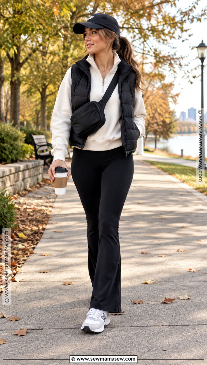 Quarter Zip Sweatshirt With Flare Leggings - 25 fall sweatshirt ideas