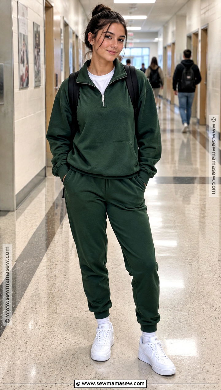 Quarter Zip Sweatshirt and Joggers Back to School Outfit - 25 back to school clothes list