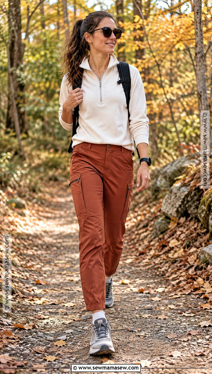 Quarter Zip Top And Cargo Hiking Pants Outfit - 15 womens fall hiking outfits