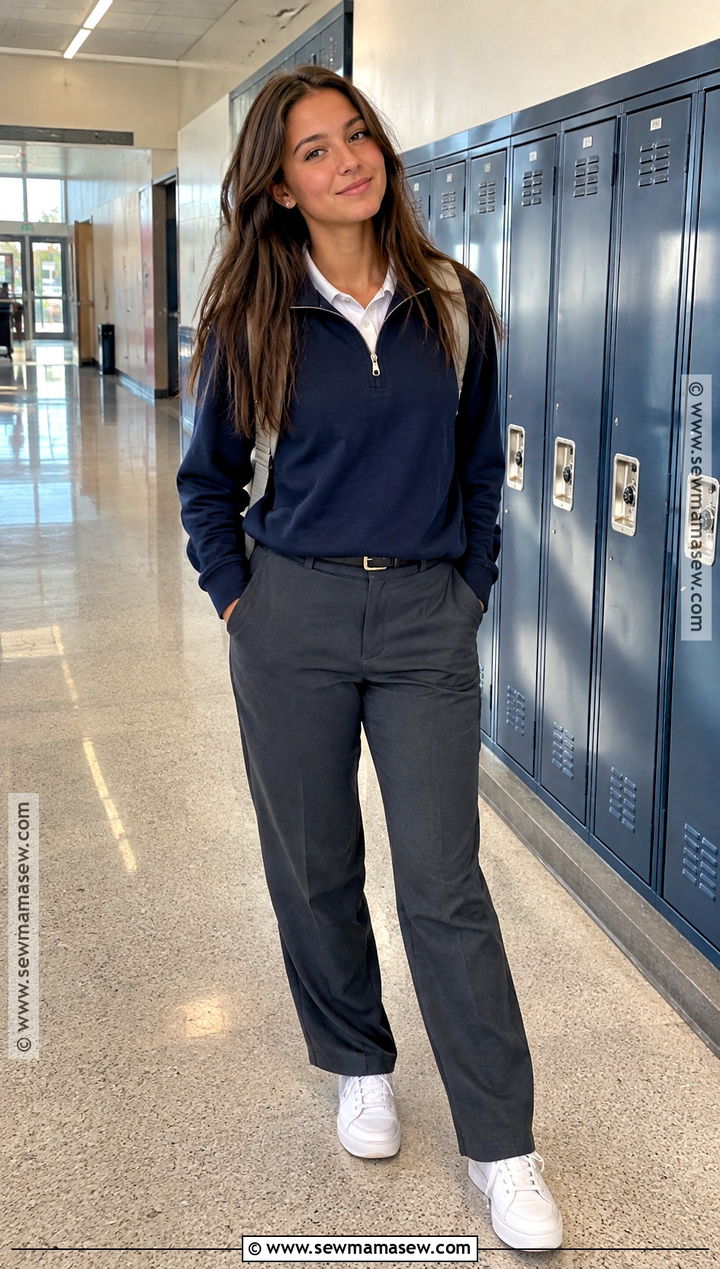 Quarter Zip Uniform With Straight Pants - 20 back to school outfits uniform senior