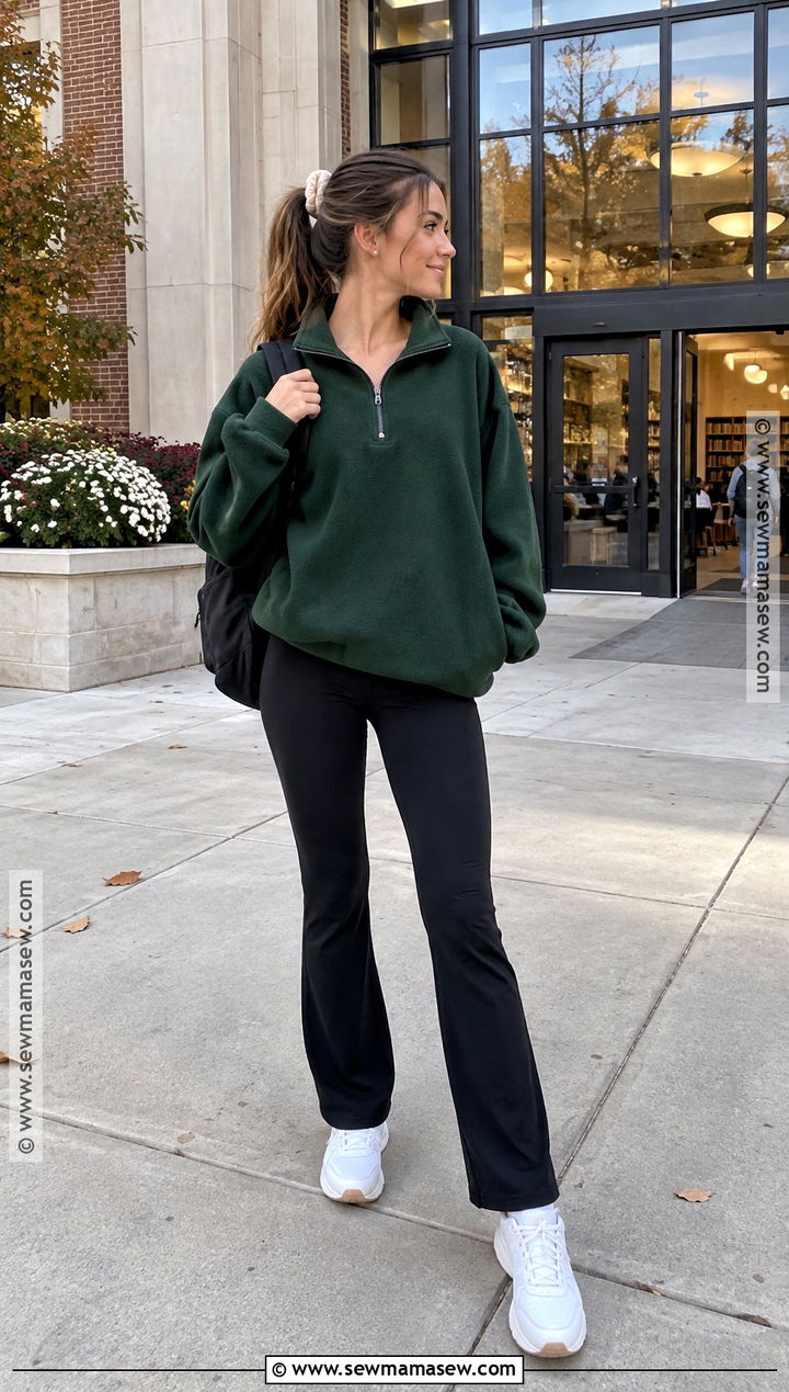Quarter Zip and Bootcut Leggings Fall School Outfit - 15 chill outfits for school fall