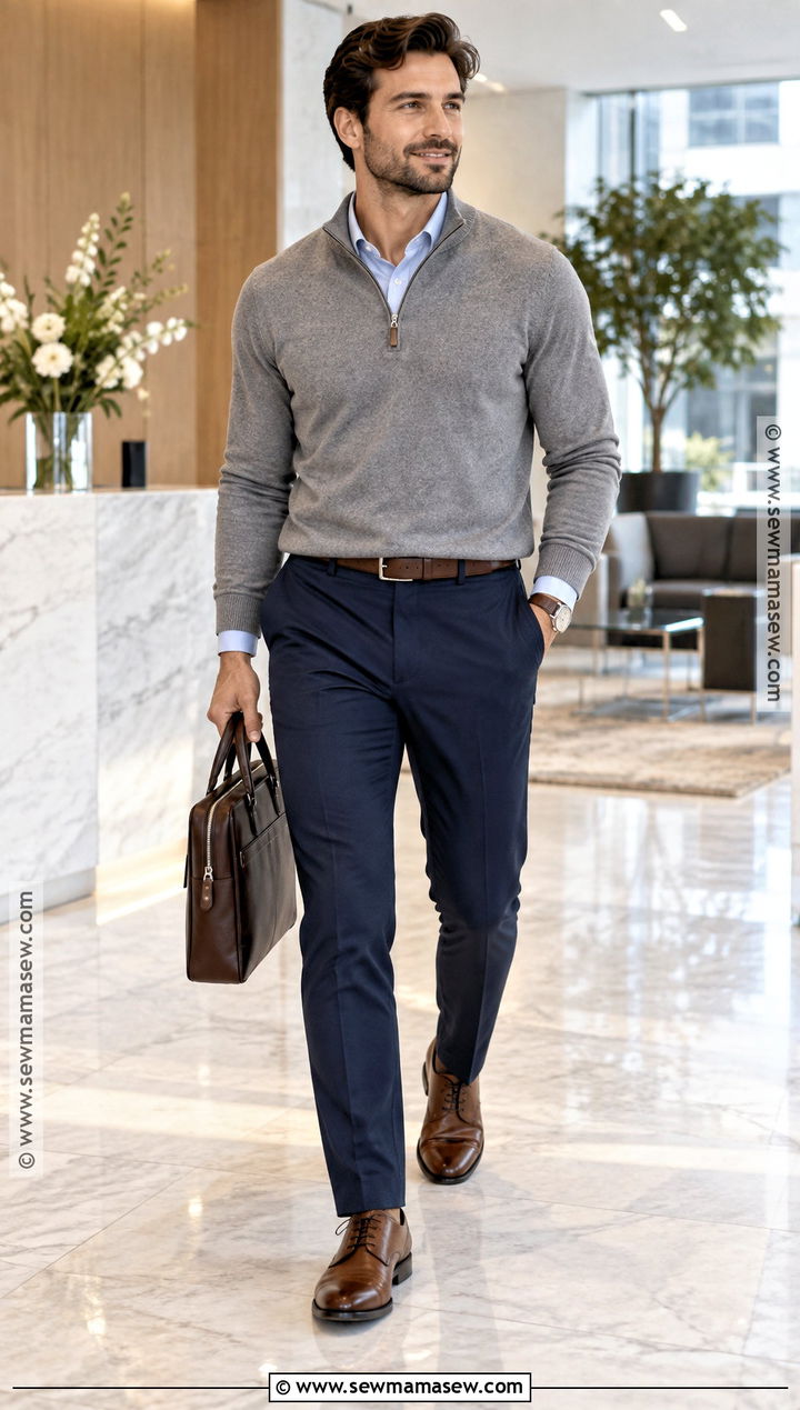 Quarter Zip and Dress Pants Smart Casual Fall Outfit - 15 smart casual fall outfits for men