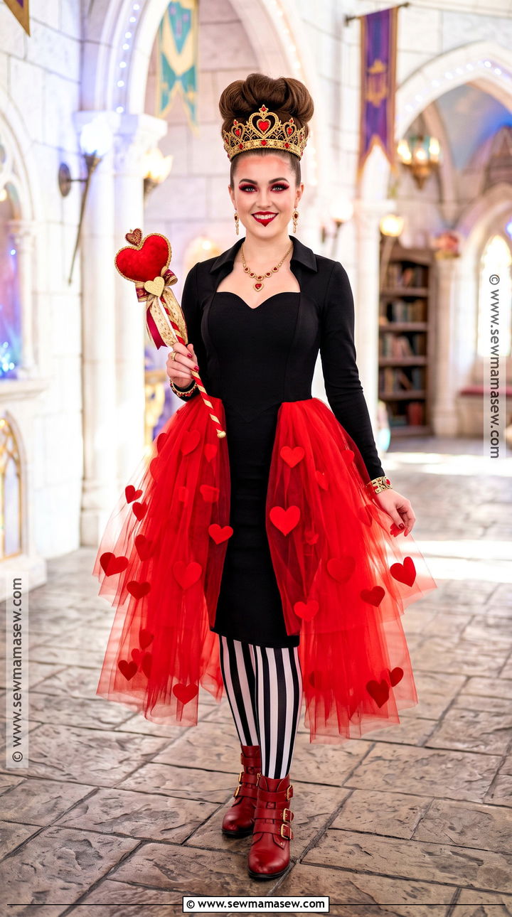 Queen Of Hearts Costume With Black Dress - 30 Black Dress Halloween Ideas