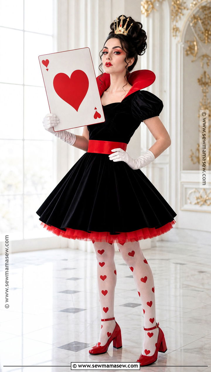 Queen Of Hearts Costume With Red Accents - 30 black dress halloween costume ideas