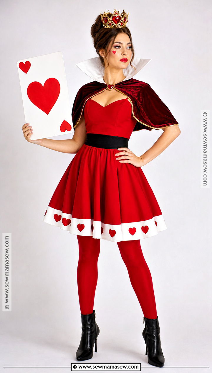 Queen Of Hearts Costume With Red Dress - 30 Deck Of Cards Costume Ideas