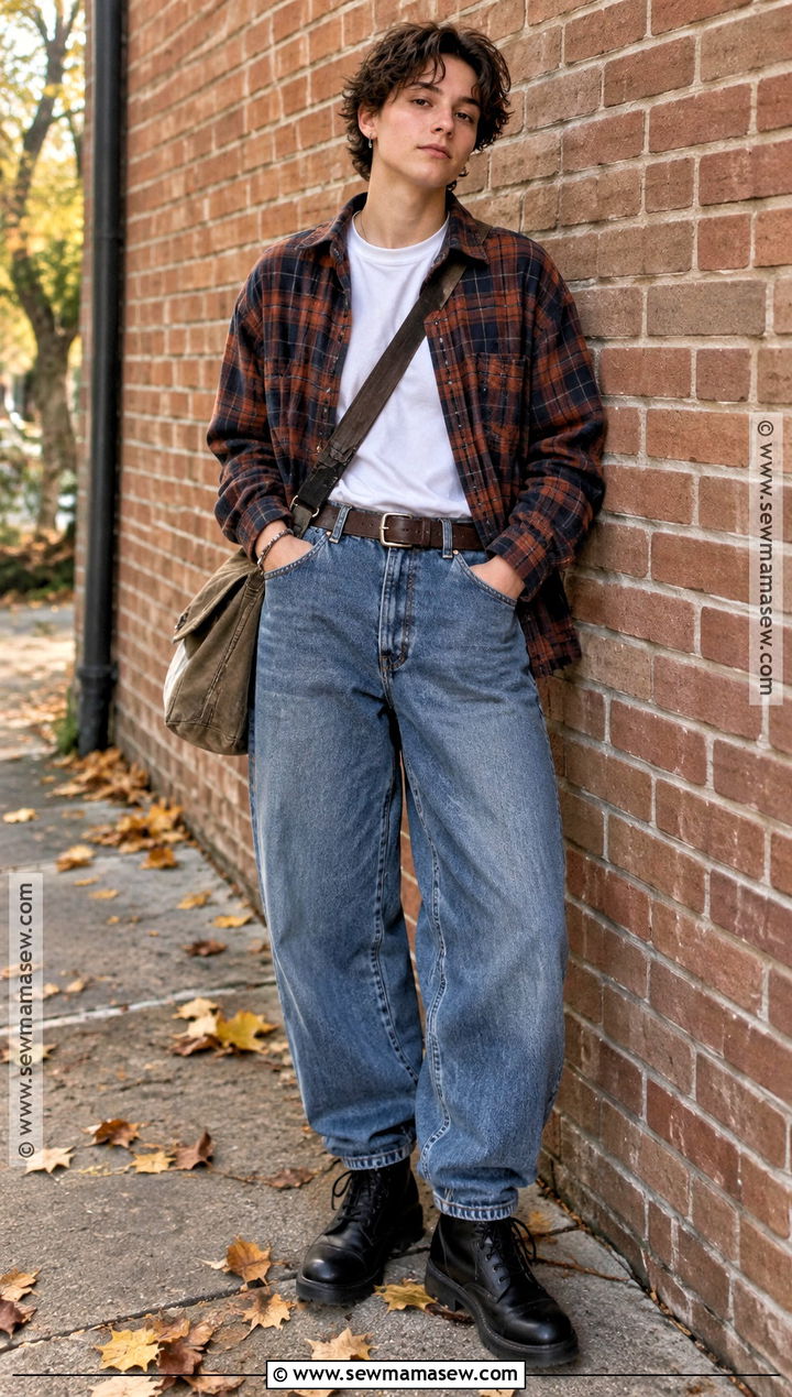 Queer Fall Flannel And Baggy Jeans Outfit - 25 queer fall fashion ideas