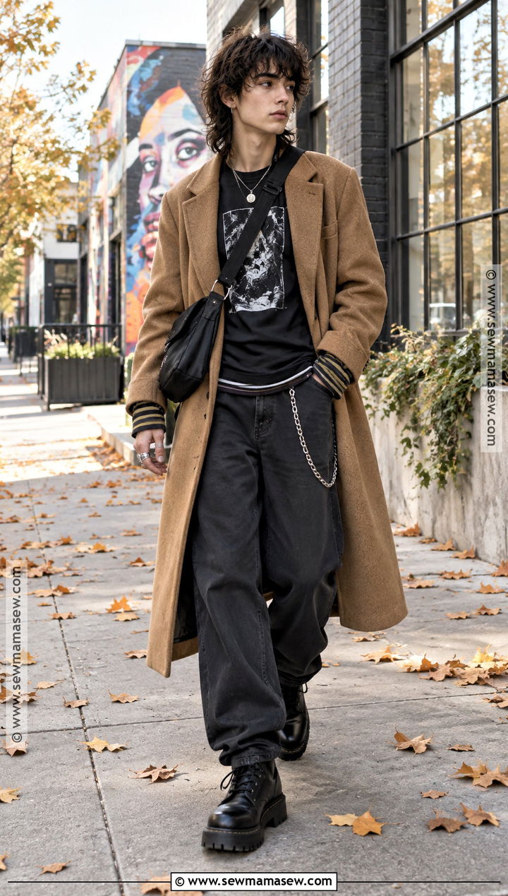 Queer Fall Graphic Tee And Long Coat Outfit - 25 queer fall fashion ideas