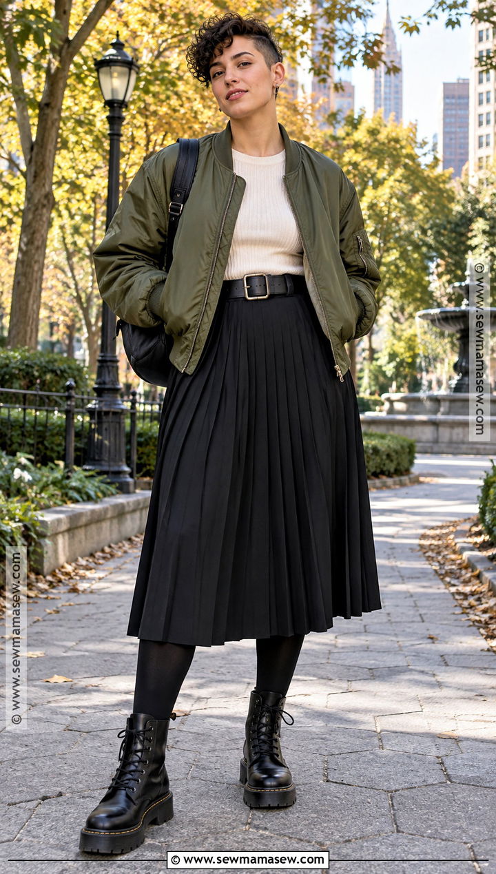 Queer Fall Midi Skirt And Bomber Jacket Outfit - 25 queer fall fashion ideas