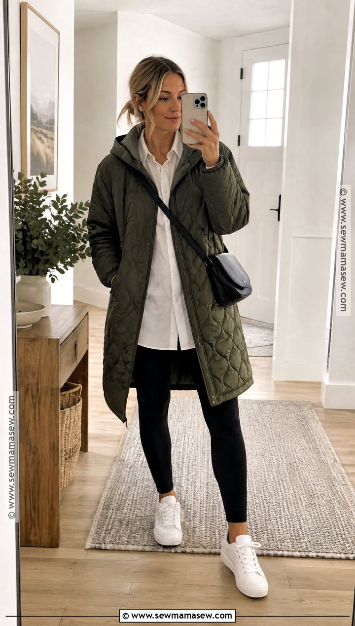 Quilted Coat With Leggings And Sneakers - 25 fall coats