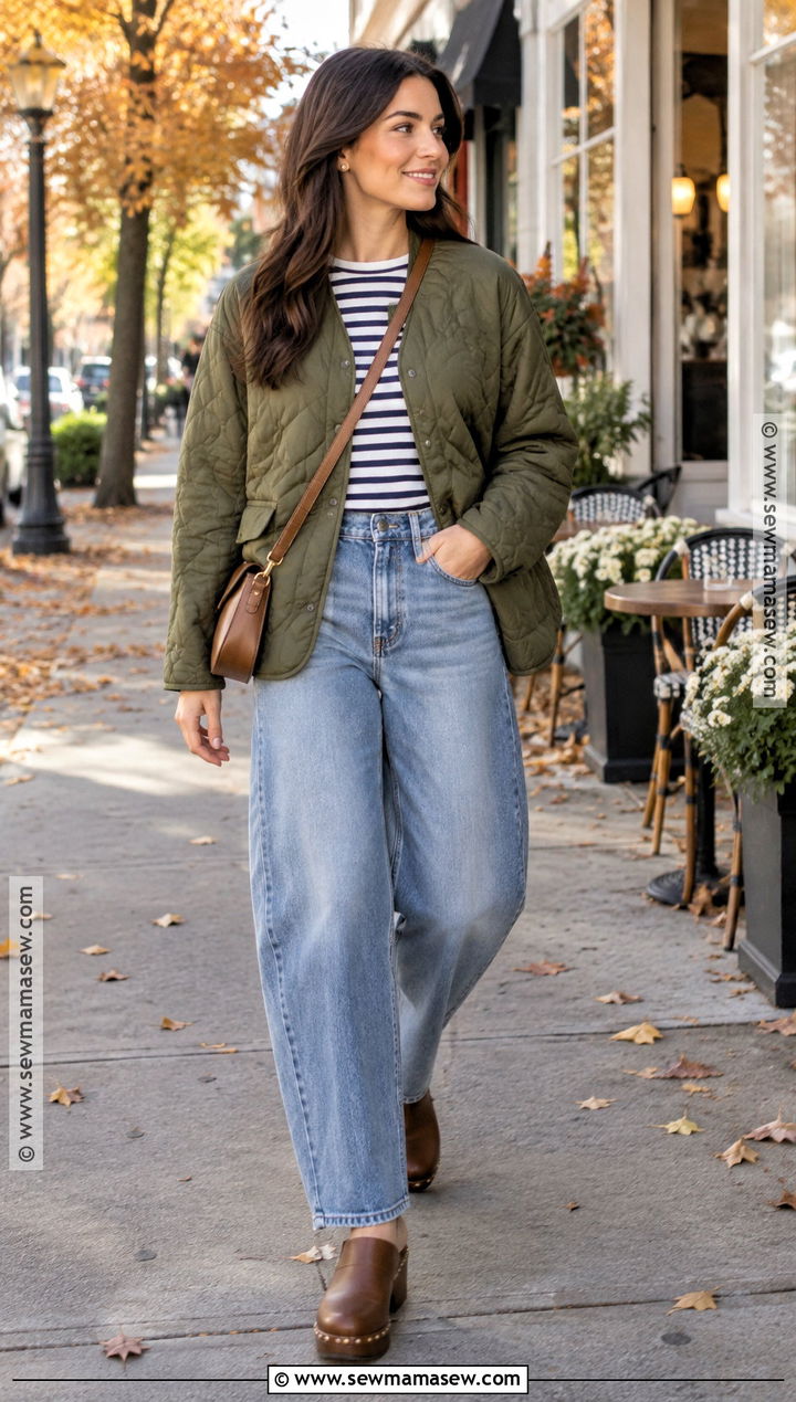 Quilted Jacket And Barrel Jeans Outfit - 20 Autumnal Outfits for Women