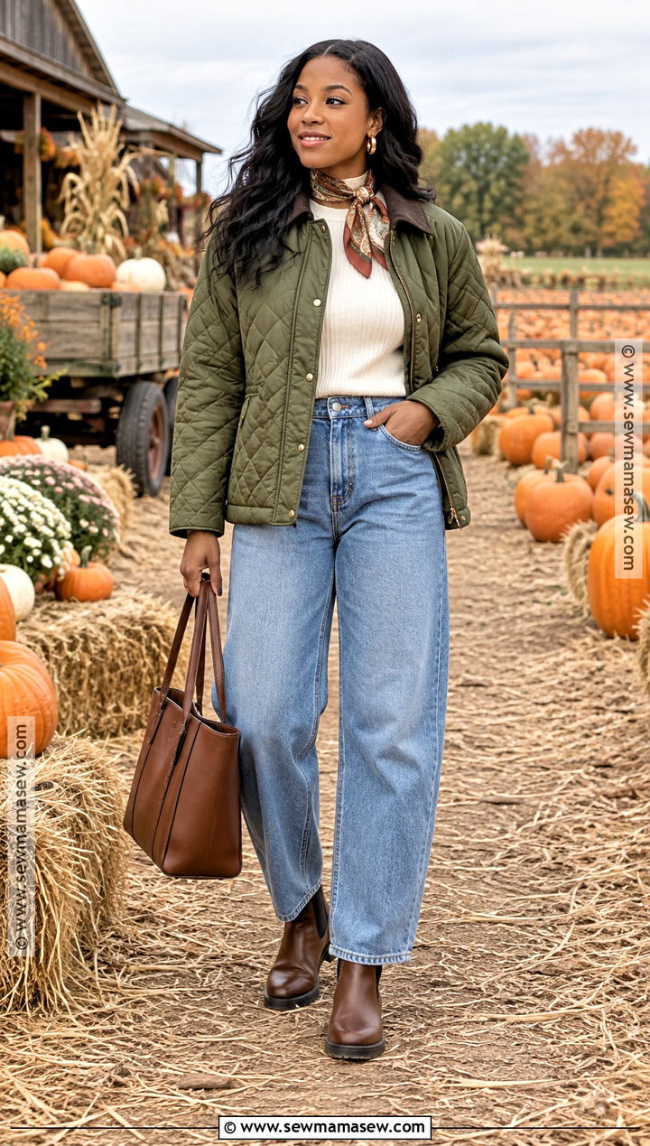 Quilted Jacket And Barrel Jeans Pumpkin Patch Outfit - 25 pumpkin patch outfit ideas for black women