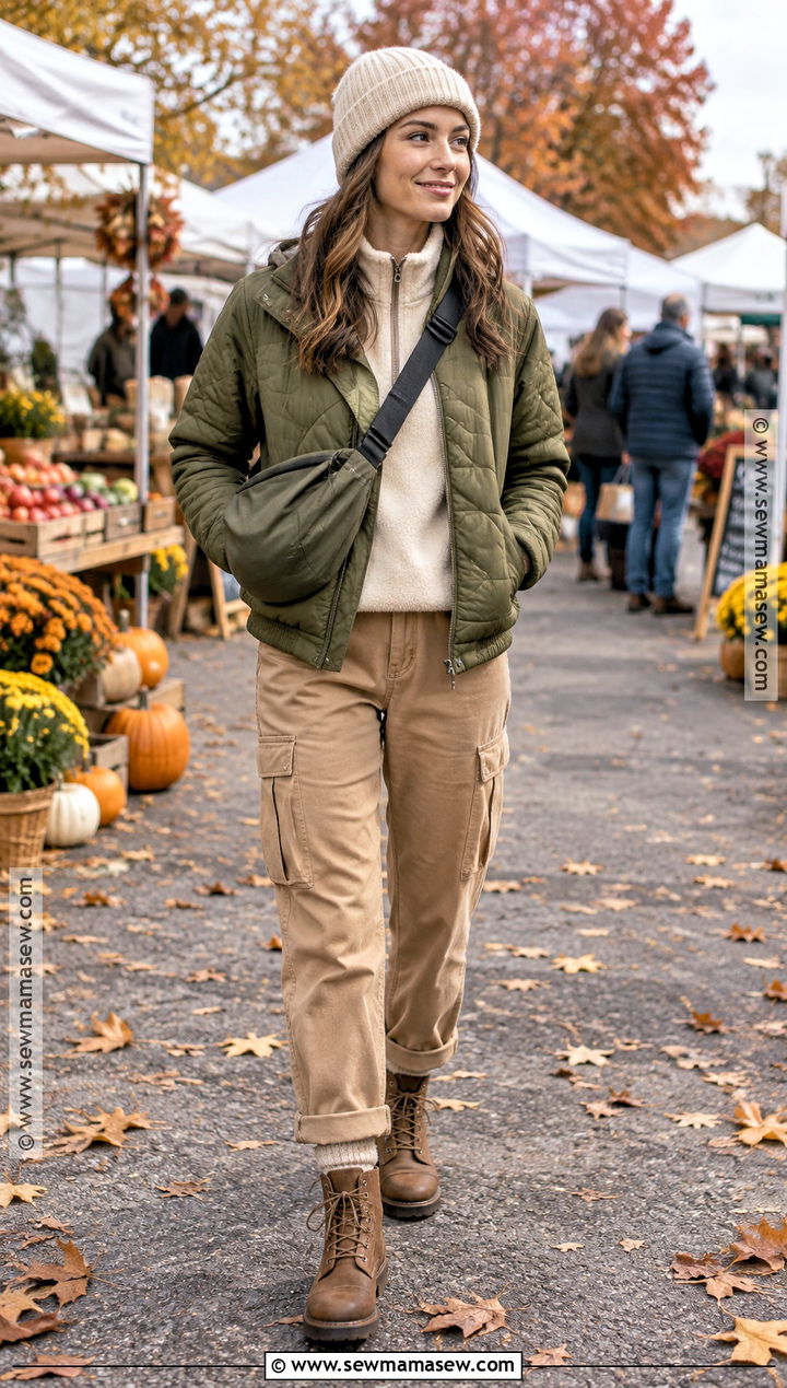 Quilted Jacket And Cargo Pants Cold Autumn Outfit - 25 cold autumn outfits