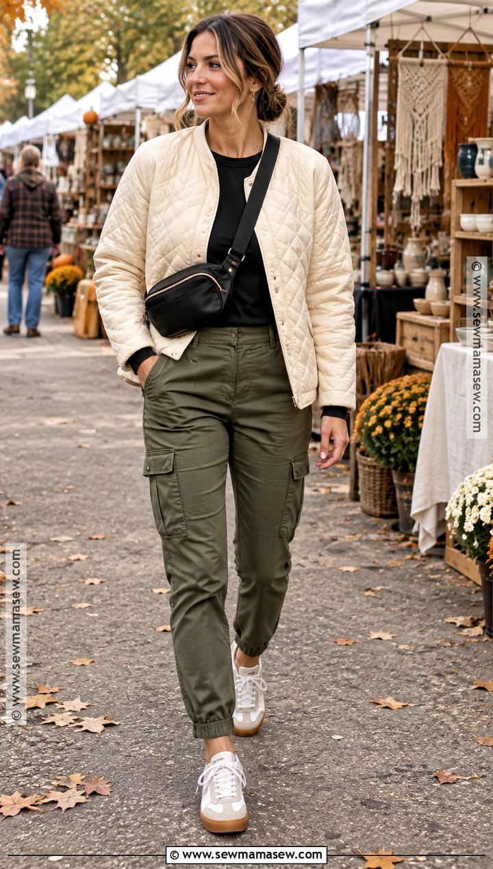 Quilted Jacket And Cargo Pants Fall Festival Outfit - 25 fall festival outfits