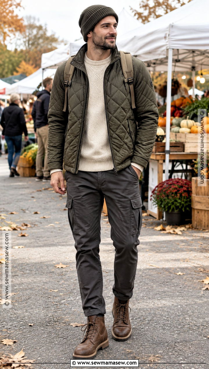 Quilted Jacket And Cargo Pants Fall Outfit - 20 fall outfit inspo ideas for men
