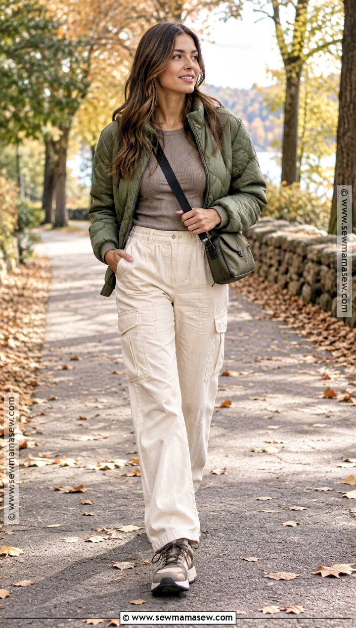 Quilted Jacket And Cargo Pants Fall Outfit - 25 comfy outfits fall