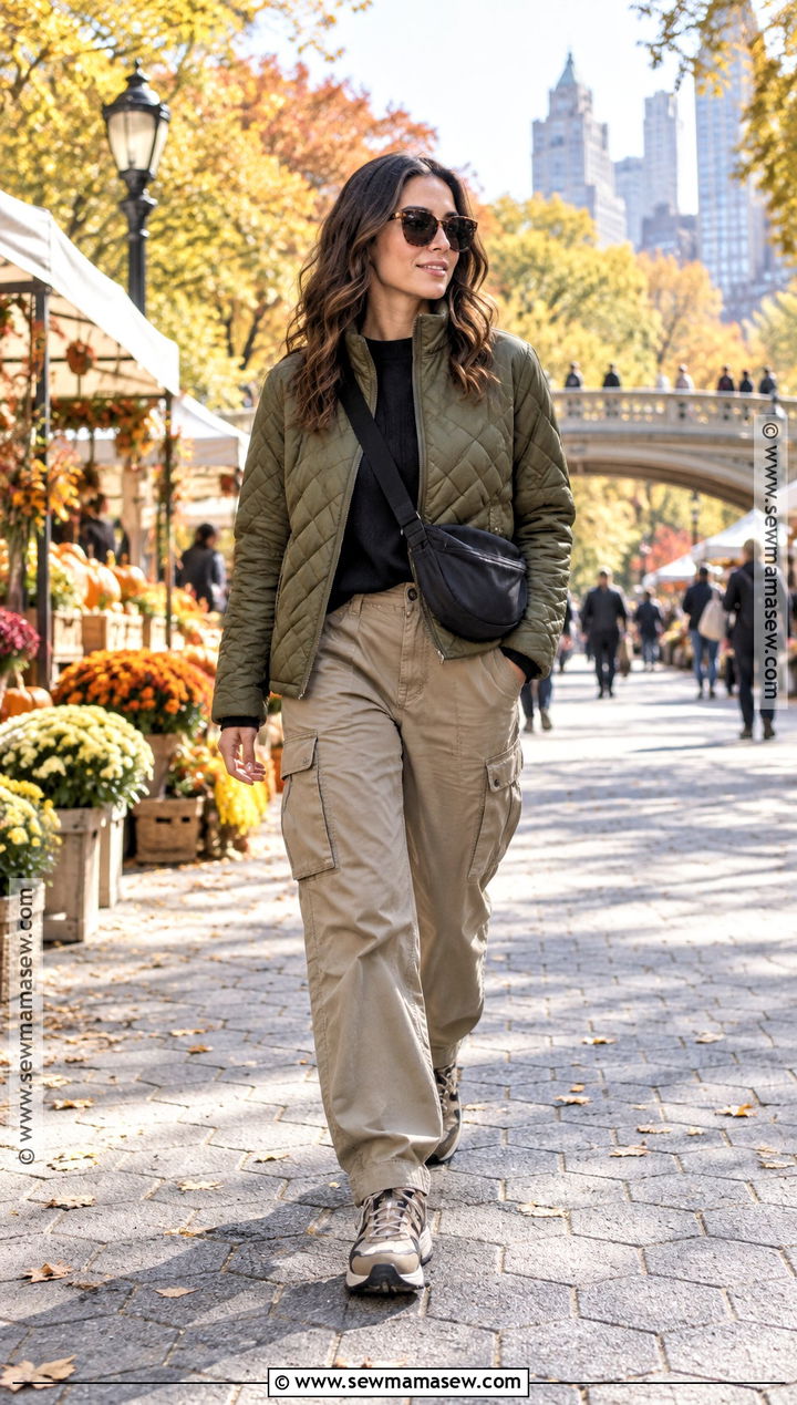 Quilted Jacket And Cargo Pants Fall Travel Outfit - 15 Fall Travel Clothes