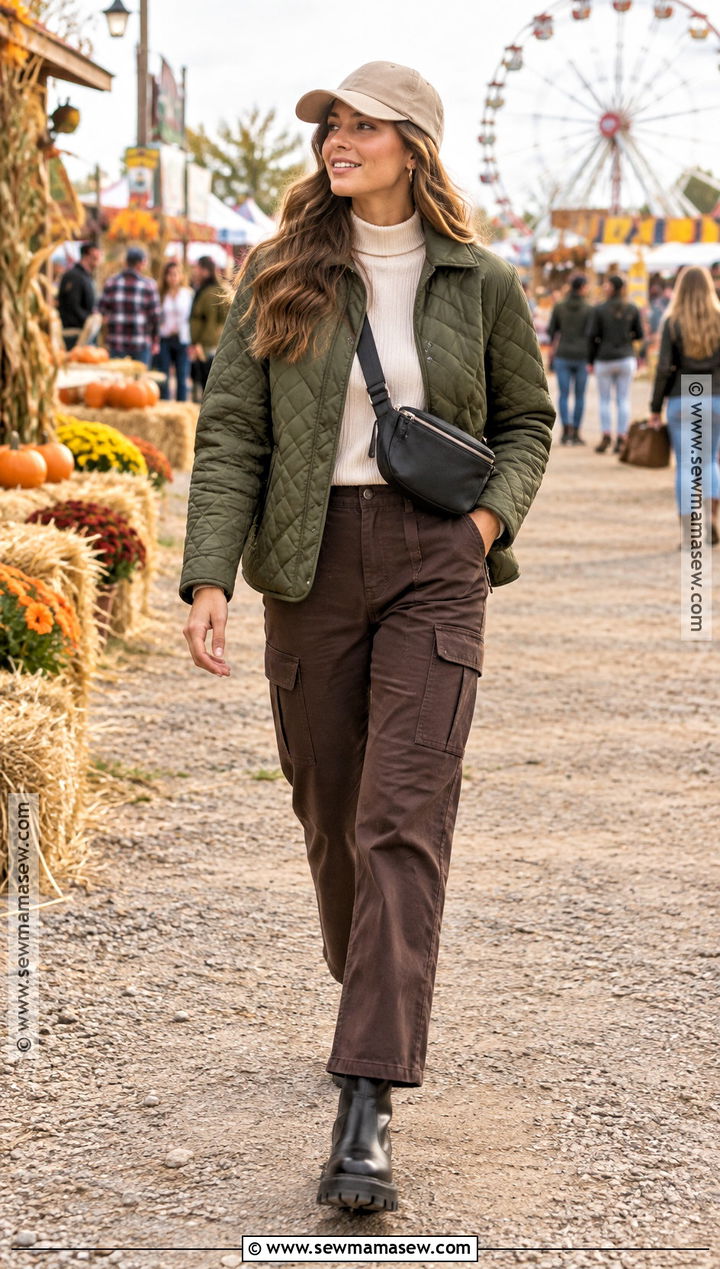 Quilted Jacket And Cargo Pants Outfit - 20 festival fall outfit ideas