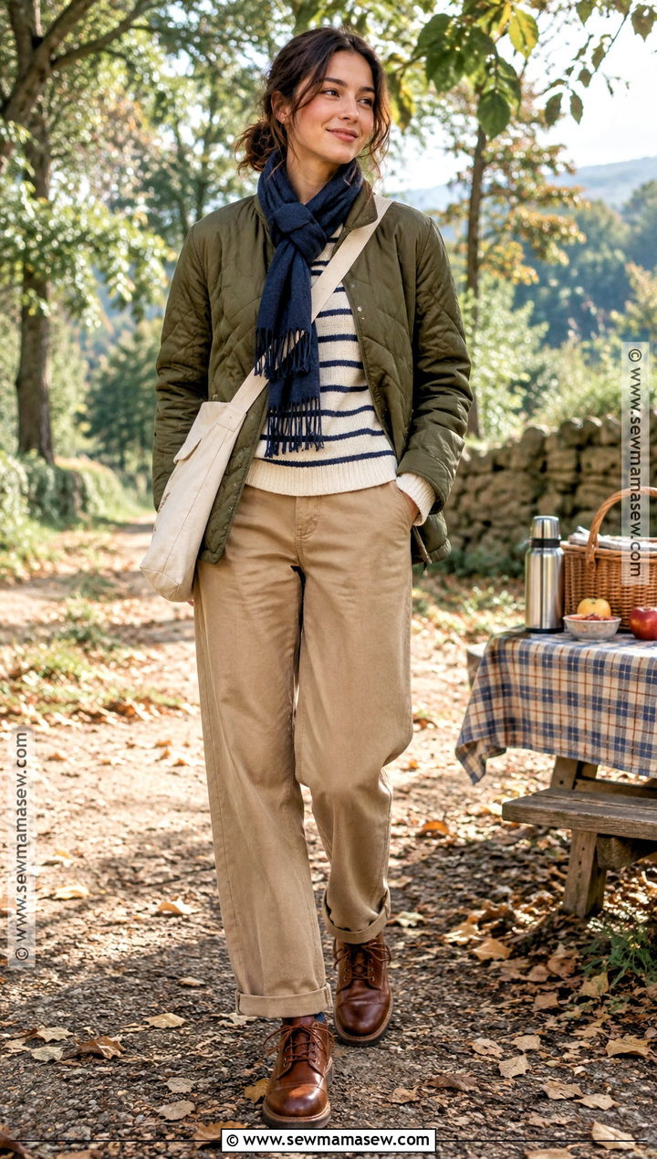 Quilted Jacket And Chino Pants Picnic Outfit - 25 fall picnic outfit ideas