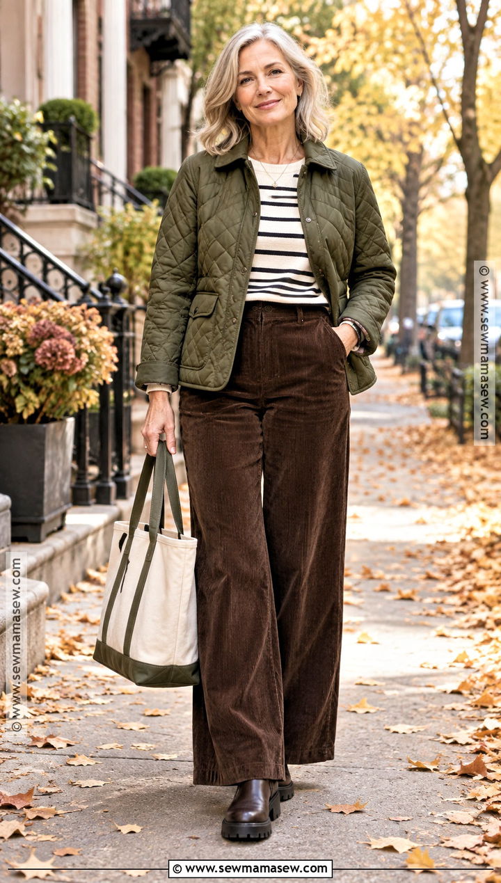 Quilted Jacket And Corduroy Pants Autumn Streetwear Outfit - 20 autumn streetwear ideas