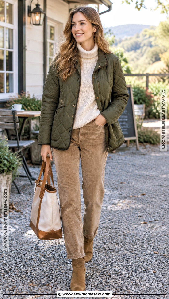 Quilted Jacket And Corduroy Pants Coffee Date Outfit - 20 fall coffee date outfit ideas