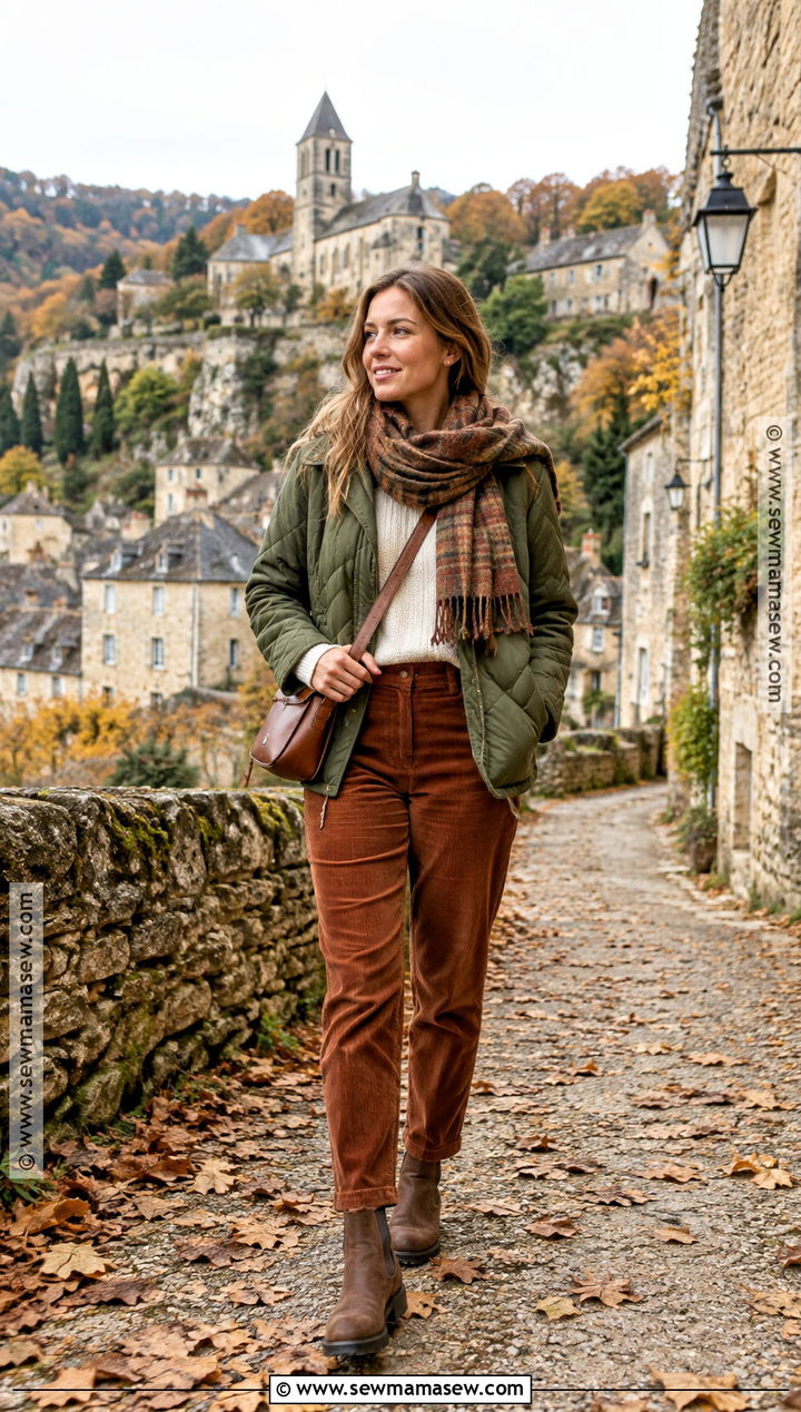 Quilted Jacket And Corduroy Pants Europe Fall Outfit - 15 Outfits For Traveling In Europe Fall
