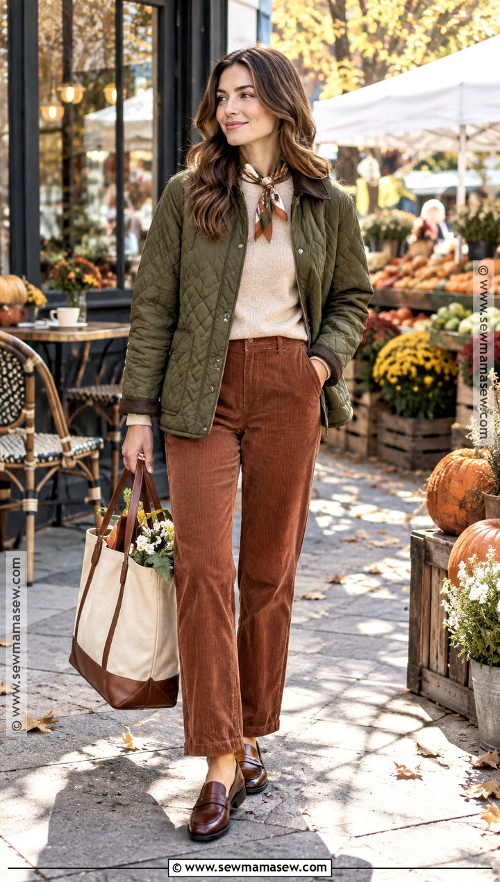Quilted Jacket And Corduroy Pants Fall Brunch Outfit - 25 fall brunch outfit ideas