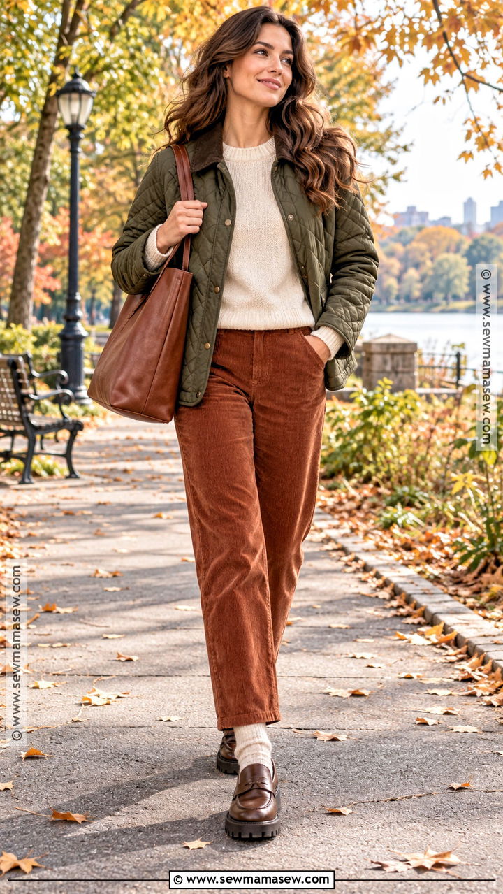 Quilted Jacket And Corduroy Pants Fall Outfit - 20 fall outfit with jacket ideas