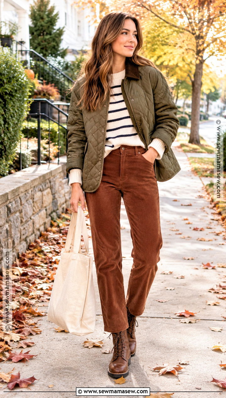 Quilted Jacket And Corduroy Pants Fall Streetwear Outfit - 20 fall street wear ideas