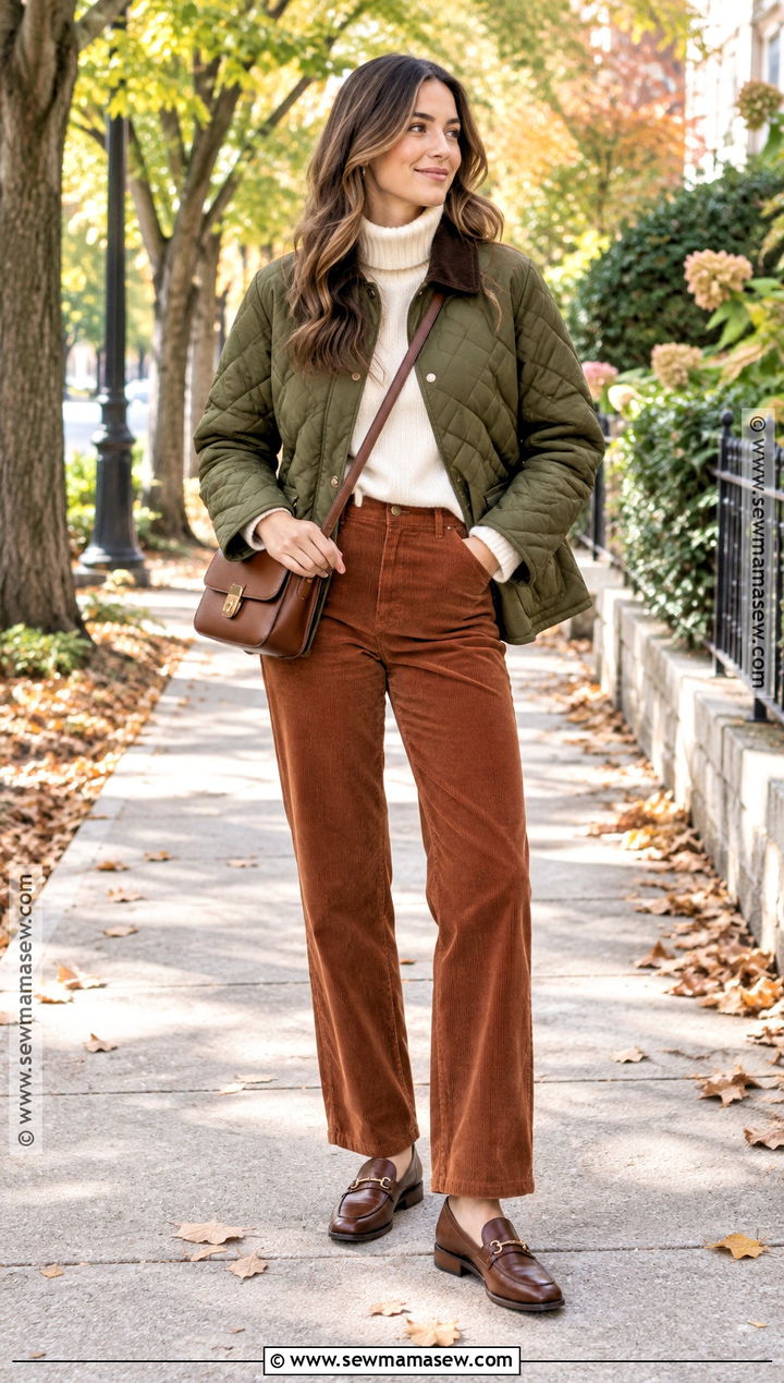 Quilted Jacket And Corduroy Pants Fall Weather Outfit - 25 fall weather outfits