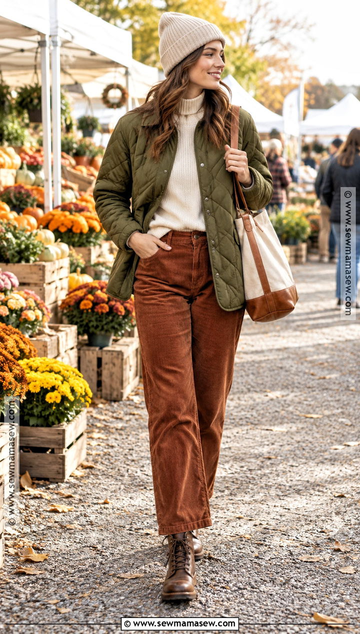 Quilted Jacket And Corduroy Pants Outfit - 30 fall outfits 2026 trends