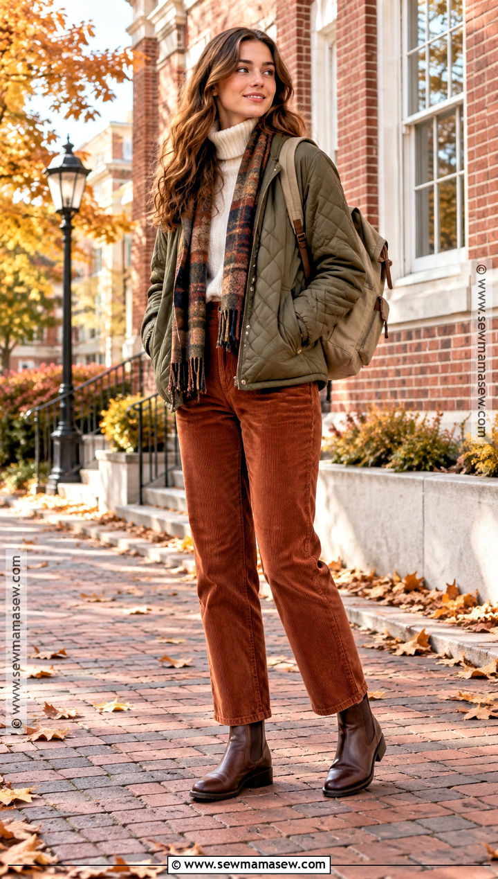 Quilted Jacket And Corduroy Pants School Outfit - 20 cold fall outfits school