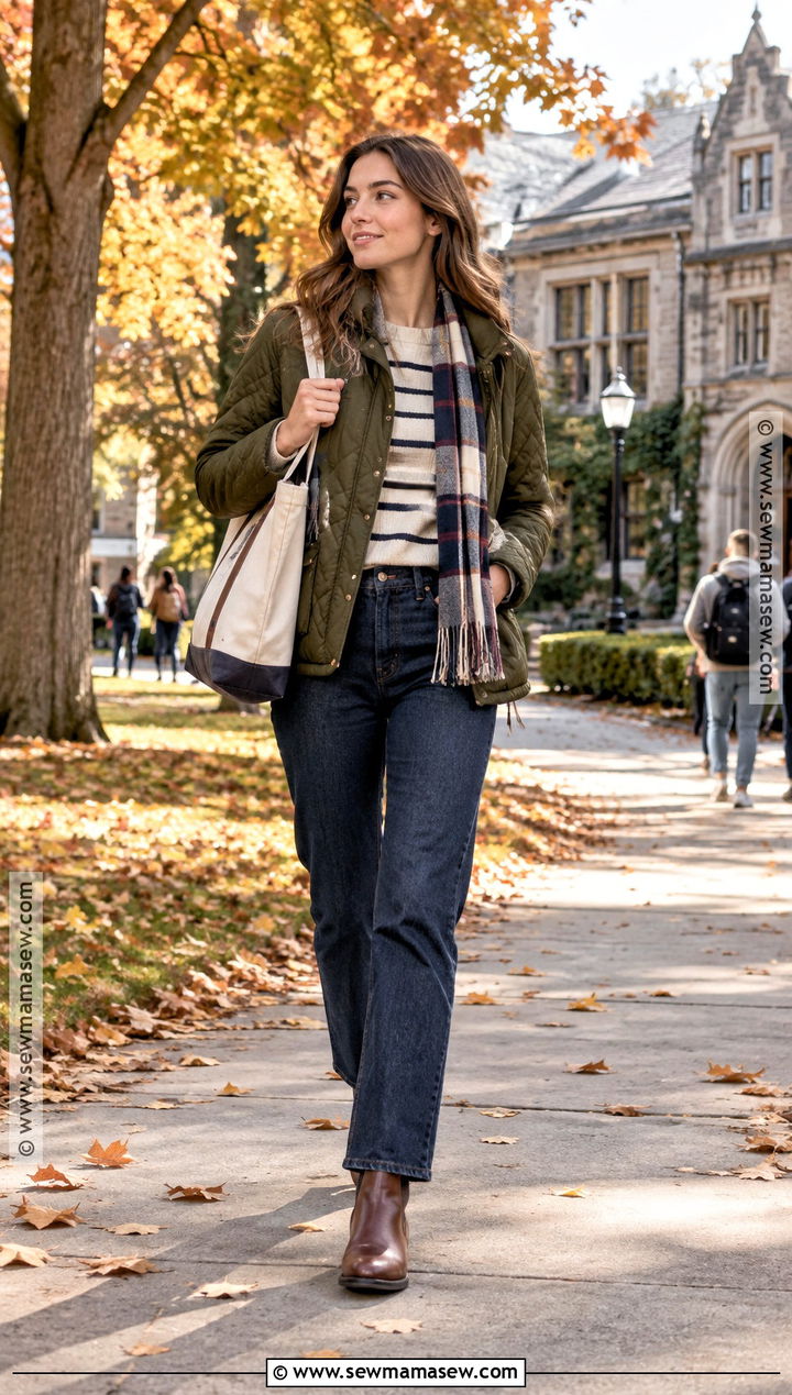 Quilted Jacket And Dark Jeans College Outfit - 20 autumn outfits college