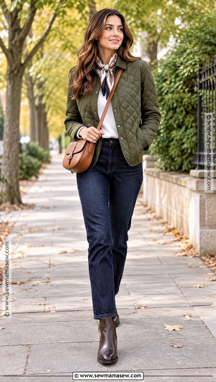Quilted Jacket And Dark Jeans Fall Capsule Outfit - 15 Fall 2026 Wardrobe Capsule Ideas