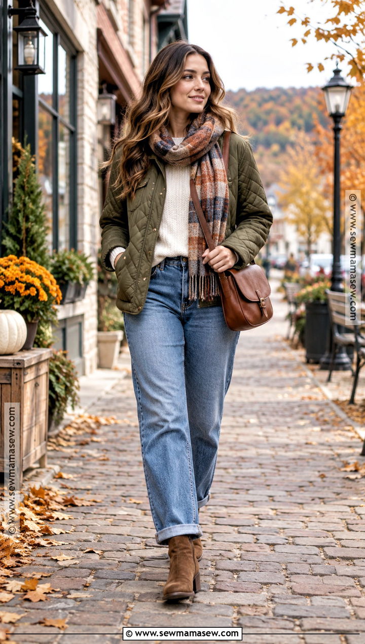 Quilted Jacket And Jeans Fall Weekend Outfit - 25 fall travel outfit ideas