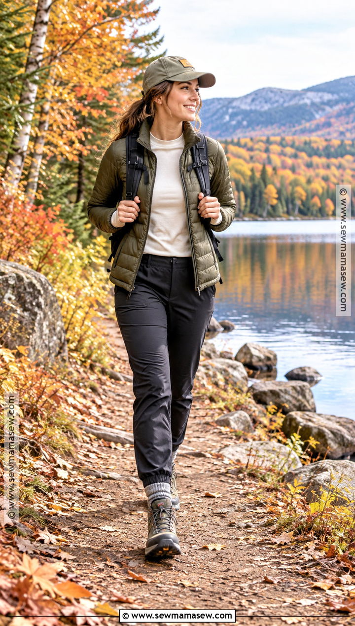 Quilted Jacket And Jogger Hiking Outfit - 20 Cute Fall Hiking Outfits for Women