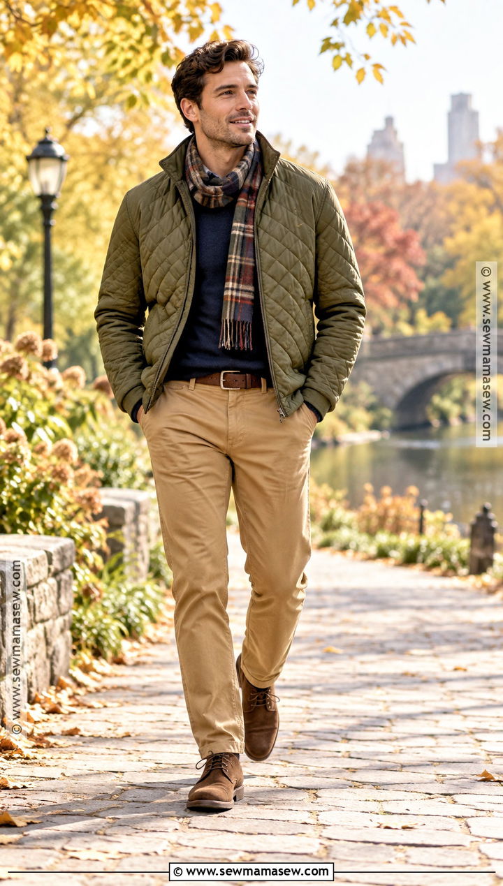 Quilted Jacket And Khaki Pants Outfit - 25 autumn style ideas for men