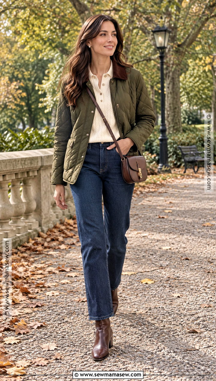 Quilted Jacket And Knit Polo Old Money Outfit - 15 Old Money Fall Winter Outfits
