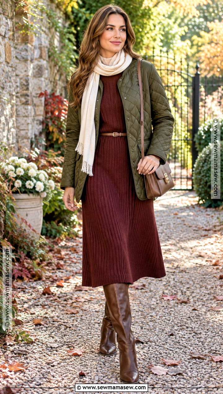 Quilted Jacket And Midi Dress Fall Outfit - 30 fall outfits