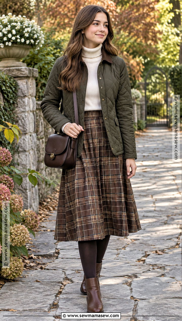 Quilted Jacket And Midi Skirt Fall Outfit - 20 Teen Girl Fall Outfits