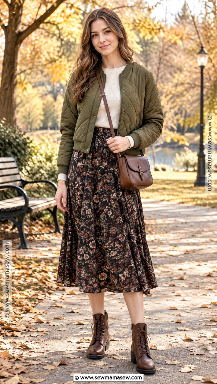 Quilted Jacket And Midi Skirt Fall Outfit - 15 adorable fall outfits