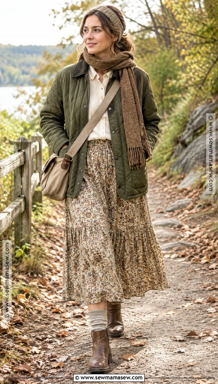 Quilted Jacket And Prairie Skirt Cottagecore Fall Outfit - 20 cottagecore fall outfits