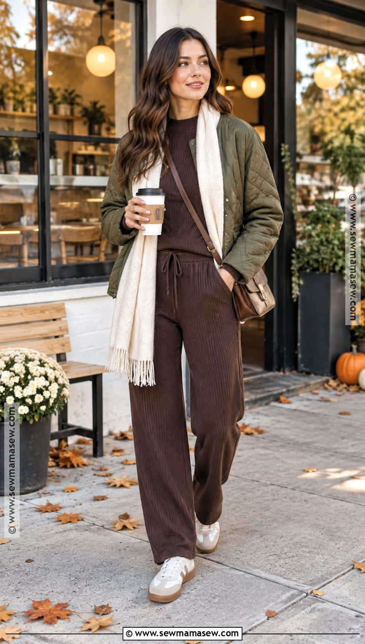 Quilted Jacket And Ribbed Lounge Set Outfit - 25 fall lounge outfits