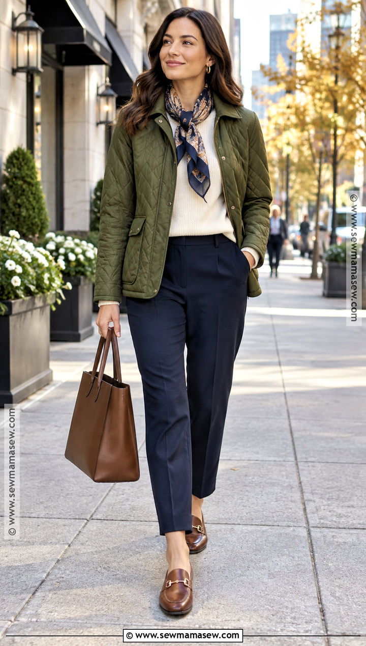 Quilted Jacket And Straight Leg Pants Fall Outfit - 25 Warm Fall Outfits Weather