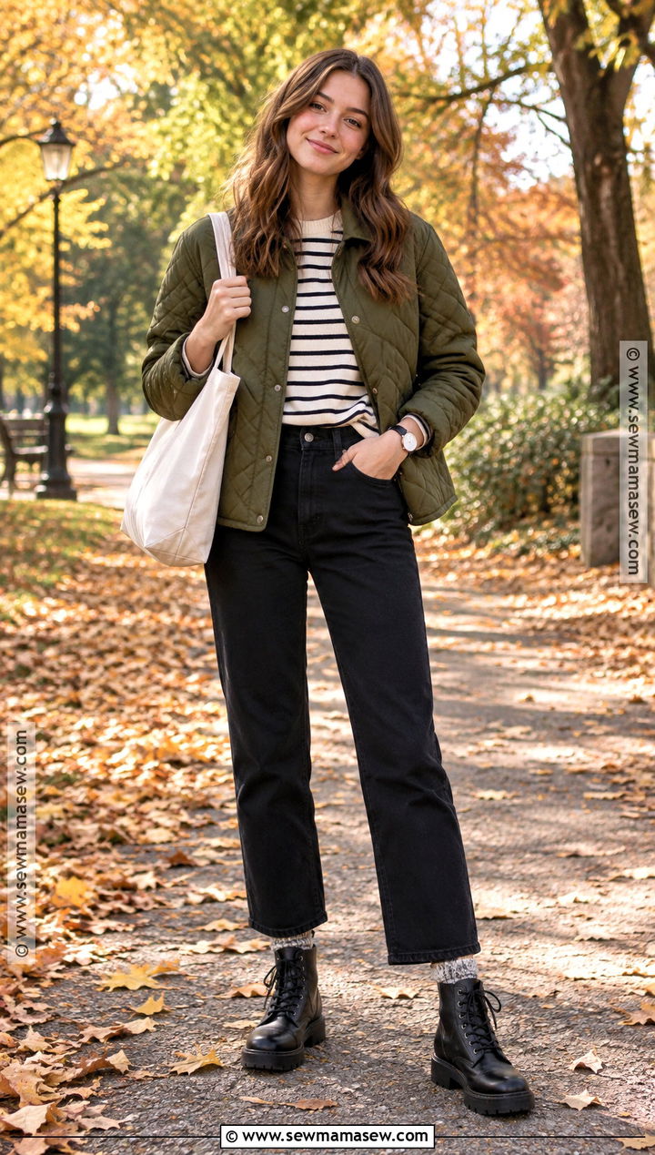 Quilted Jacket And Straight Leg Pants Outfit - 20 Fall Teen Girl Outfits