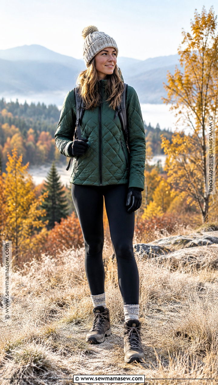 Quilted Jacket And Thermal Leggings Hiking Outfit - 20 Hiking Outfit Fall Ideas for Women
